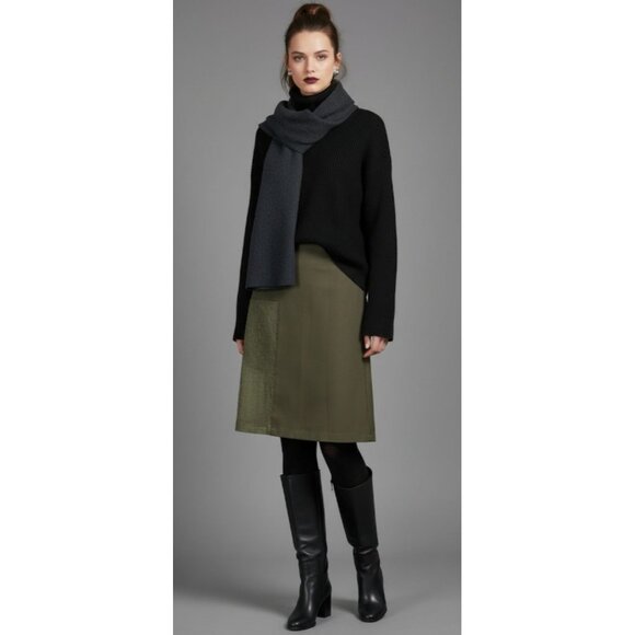 Jill Stuart Women's Chic Army Green Wool Sheer Accent Panel Skirt Size 4 - Picture 1 of 15